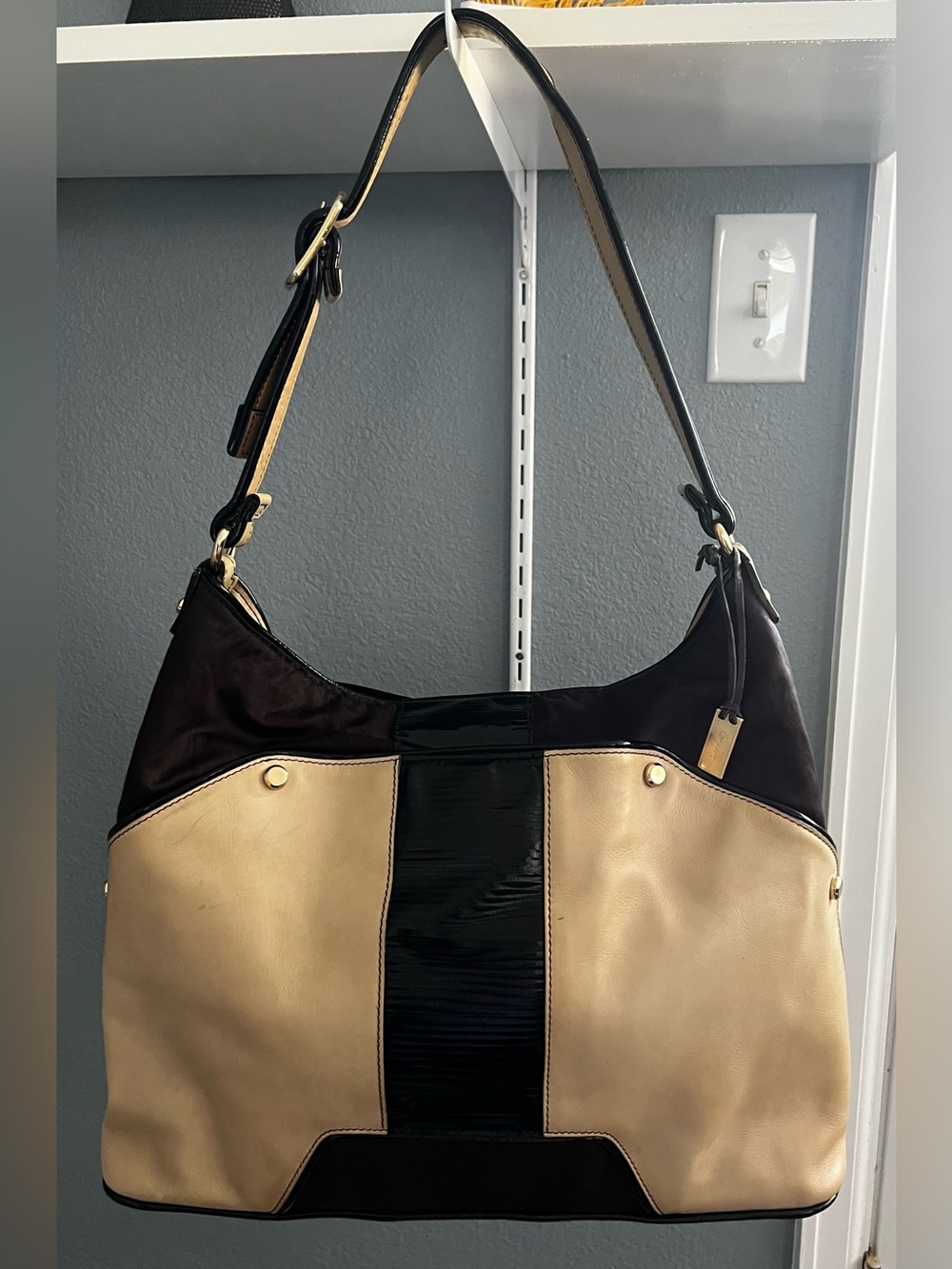 Gryson vintage color-block leather textile shoulder bag purse